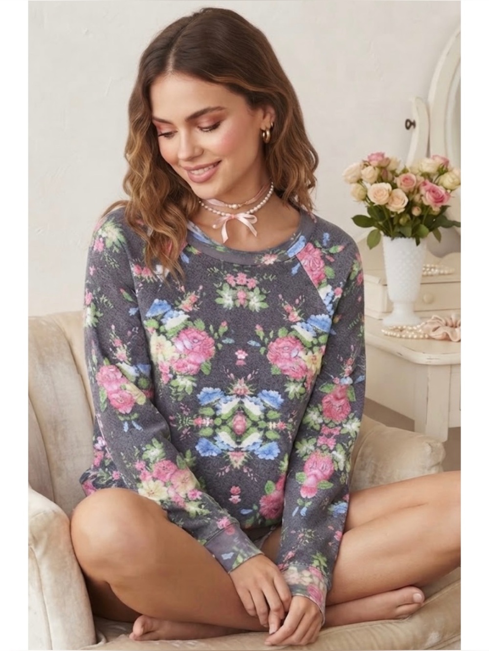 Wildfox Grunge Floral Baggy Beach Jumper 2010s Rare Print